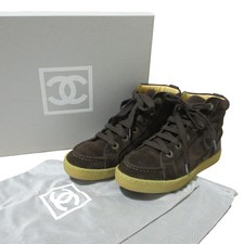 CHANEL Sport Suede COCO Mark High-Top Sneakers G26534, Size 35 Brown Women USED