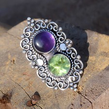 Amethyst  Peridot Cut Gemstone 925 Sterling Silver Ring For Anniversary Gift