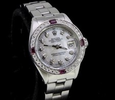 Rolex Ladies Date Datejust Oyster Stainless Diamond Ruby Bezel Watch 6