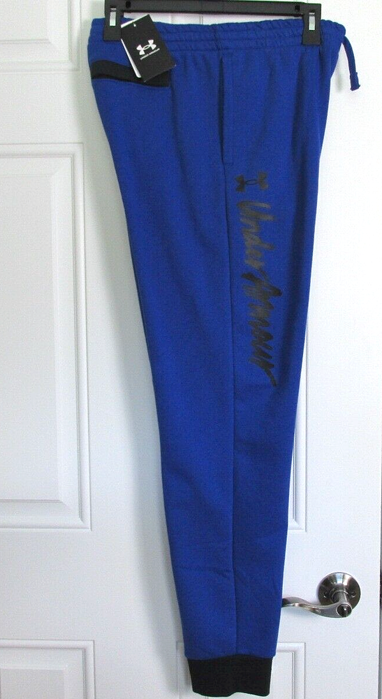 New Boys Under Armour Rival Script Fleece Lined Joggers YXL XL Blue $45