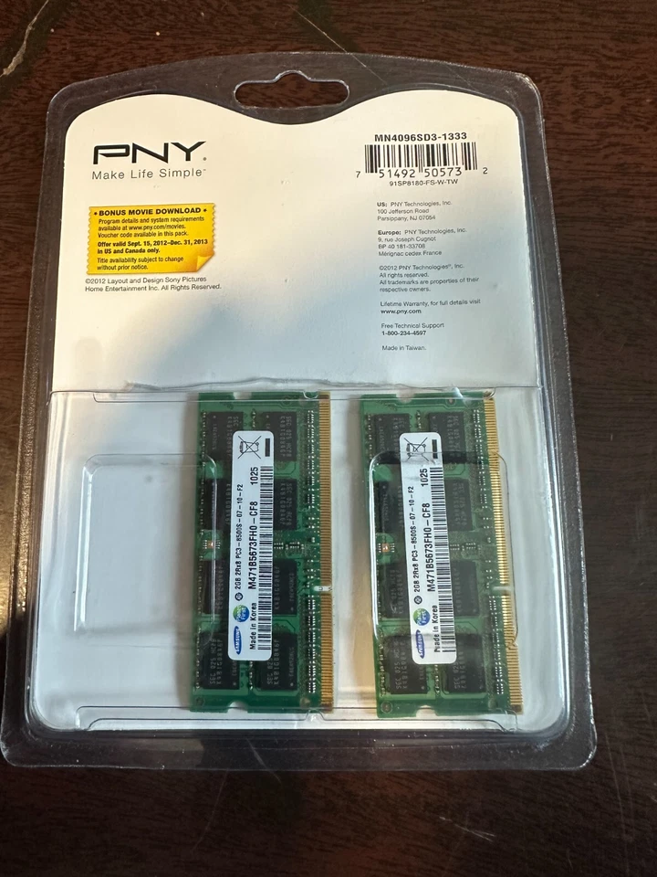 PNY 4GB ( 2 x 2GB ) 2Rx8 PC3-8500S LAPTOP RAM MEMORY M471B5673FH0-CF8 (NEW) - Image 2 of 3
