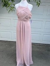 Bill Levkoff 1161 High Neck Open Back Chiffon Bridesmaid Dress Frost Rose Sz 10