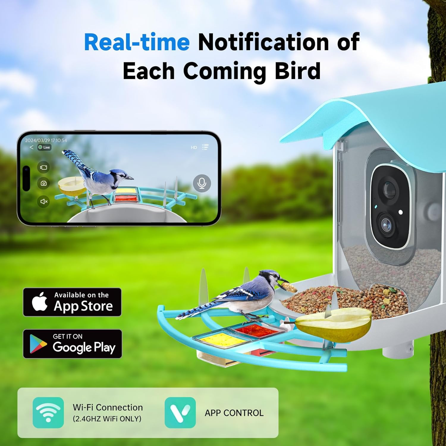 Smart Bird Feeder with Camera, 2K HD AI Identify Birds Species, Bird Watching Ca