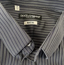 Dolce & Gabbana Martini Mens Dress Shirt Navy Blue Striped Sz 17/43