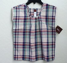 Tea Collection Sleeveless Linen Blend Plaid Smocked Back Blouse Top Size 6 NEW