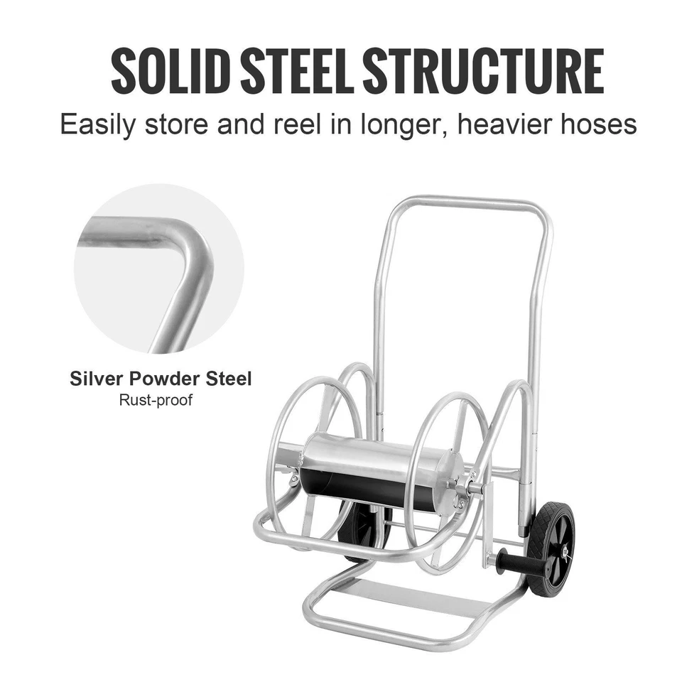 200ft Heavy Duty Garden Hose Reel Cart w/Wheels for Yard Watering & Planting - Imagem 3 de 4