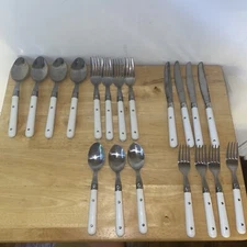 Lot of 19 White Handles Stainless Steel Flatware Set Thailand