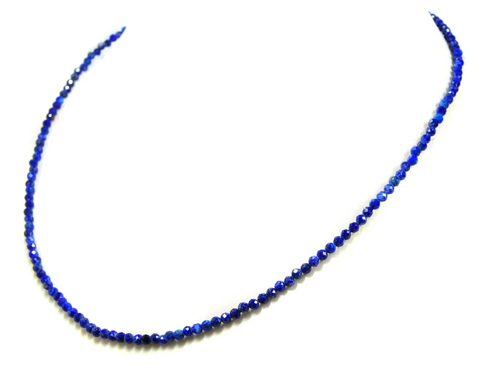 Edelstein Heilstein Halskette Lapislazuli facettierte Kugelform Ø3 mm 925 Silber - Bild 3 von 3