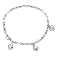 Real 14K White Gold Polished Dangle Heart Baby Bracelet; 6 inch; Lobster Clasp