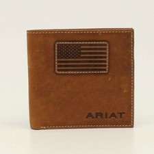 Ariat Mens Bifold Flag Patch Leather Wallet Patriotic with Card Slots