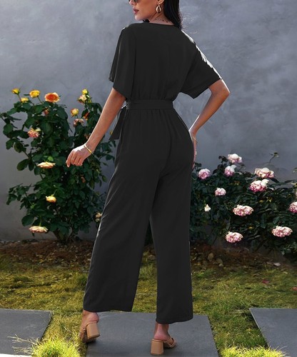 C.CLINE Black Belted Surplice Jumpsuit Size-L - Picture 5 of 5