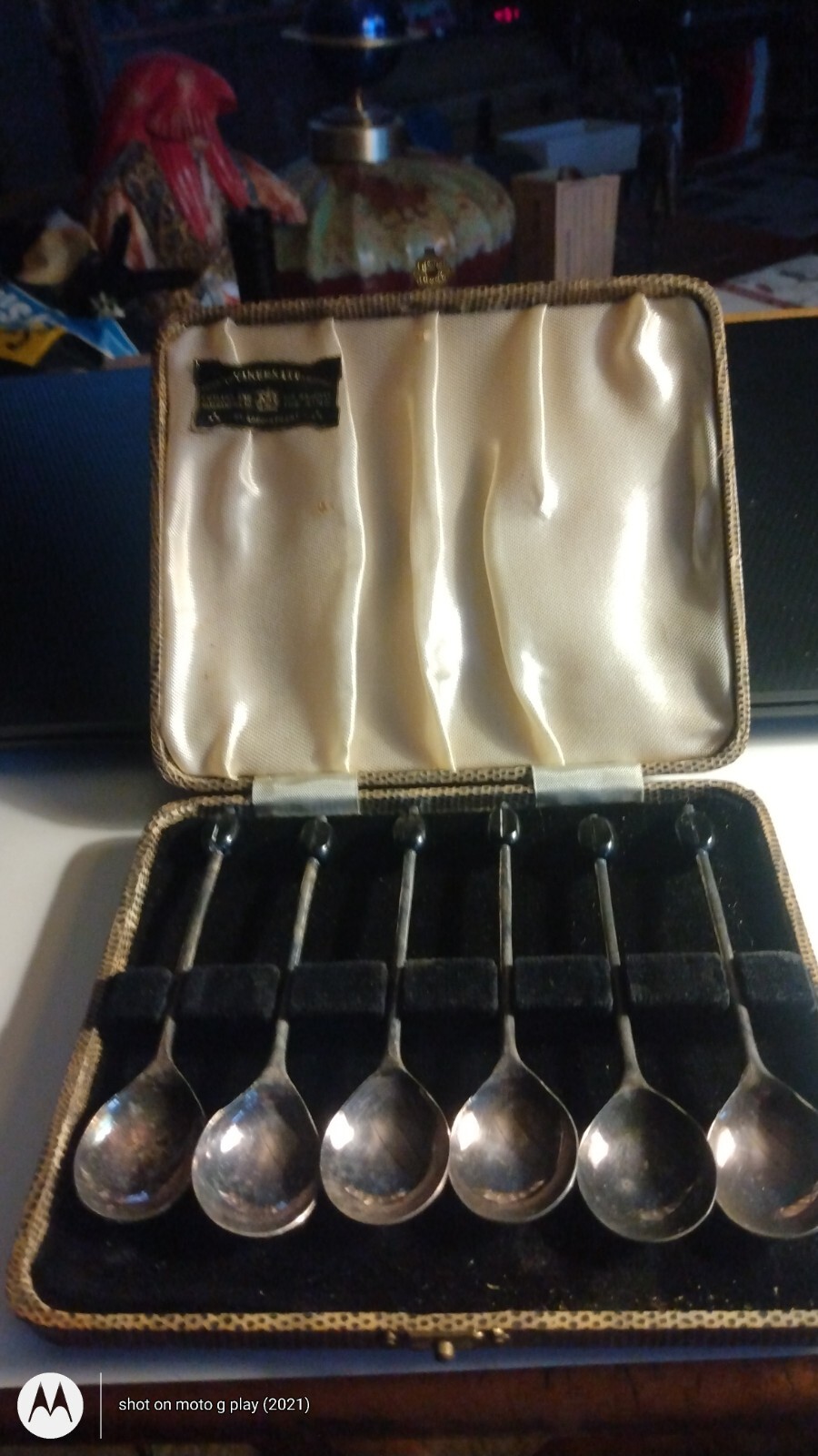 Vintage Six Spoon Set Shagreen Case Viners Sheffield EPNS Cutlers For
