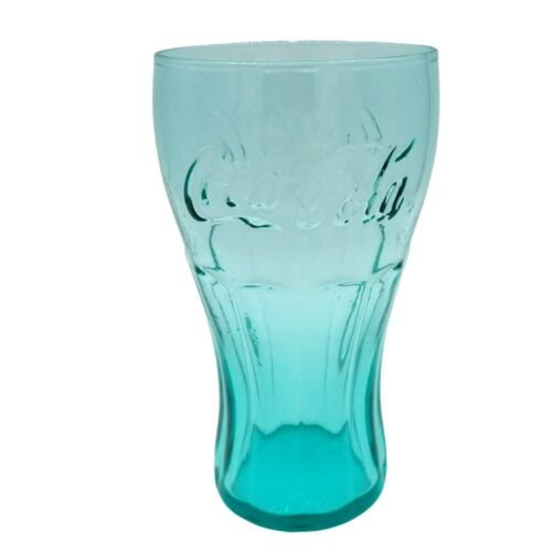 Aqua Glass Vintage Coca Cola Drinking Cup 6 Inch Tumbler Blue Green Collectible - Picture 1 of 12