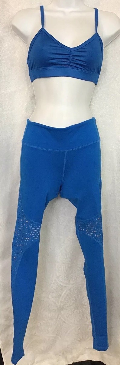 Alo Yoga Pant And Top Royal blue Laser Cut Out Fabric On Side Of