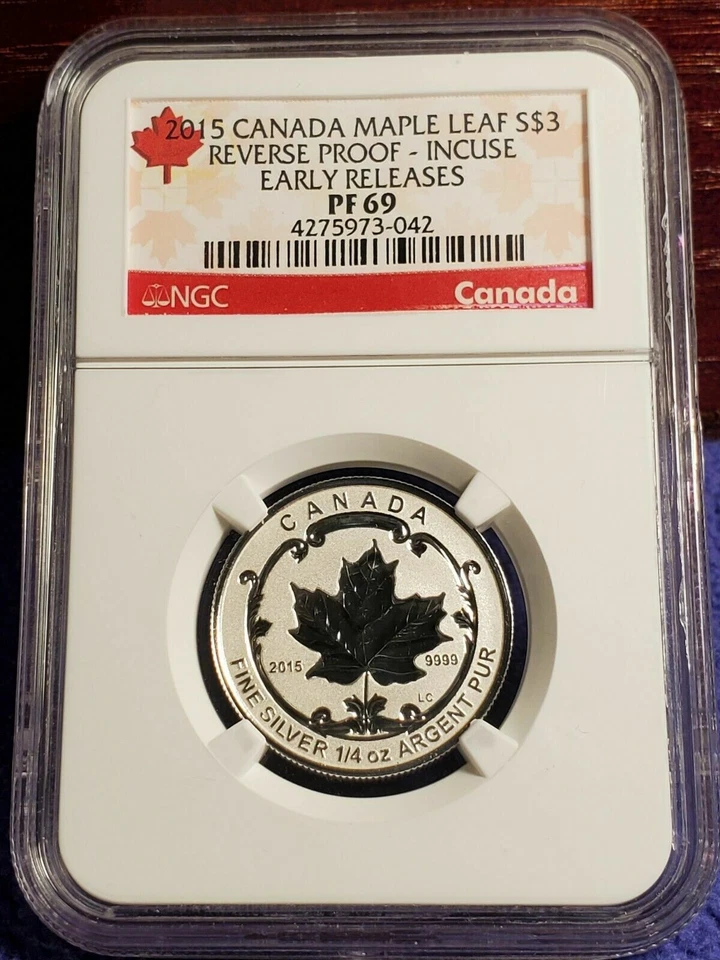 2015 CANADA $1 $3 $4 MAPLE LEAF .999 NGC PR69 PROOF INCUSE SET LOT OF 3 COINS - Image 4 of 4
