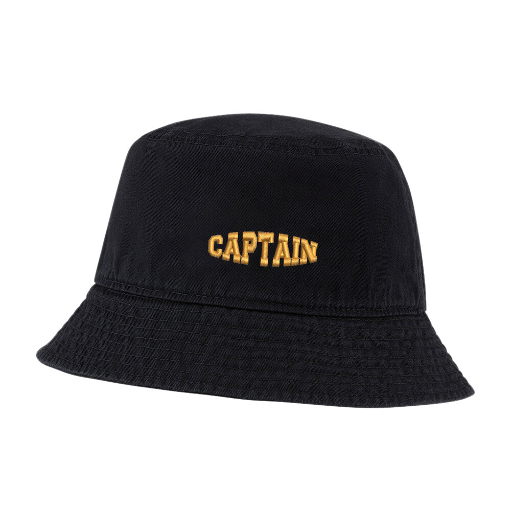 Unisex Captain Embroidered Washed Cotton Bucket Hat for Men and Women