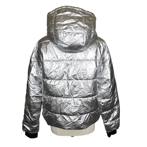 Offline by aerie Sherpa Lined Metallic Silver Puffer Jacket Size Medium Hooded - Picture 5 of 6