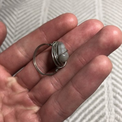 Silver Wire Wrapped Stone Folk Art Ring