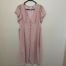 Forever 21 Women's Dress Ladies A-Line V Neck Button Lined Ruffles Pleated