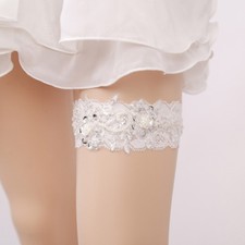 Women Wedding Leg Garter Bride Lingerie Lace Faux Pearl Bead Flower Prom Gift