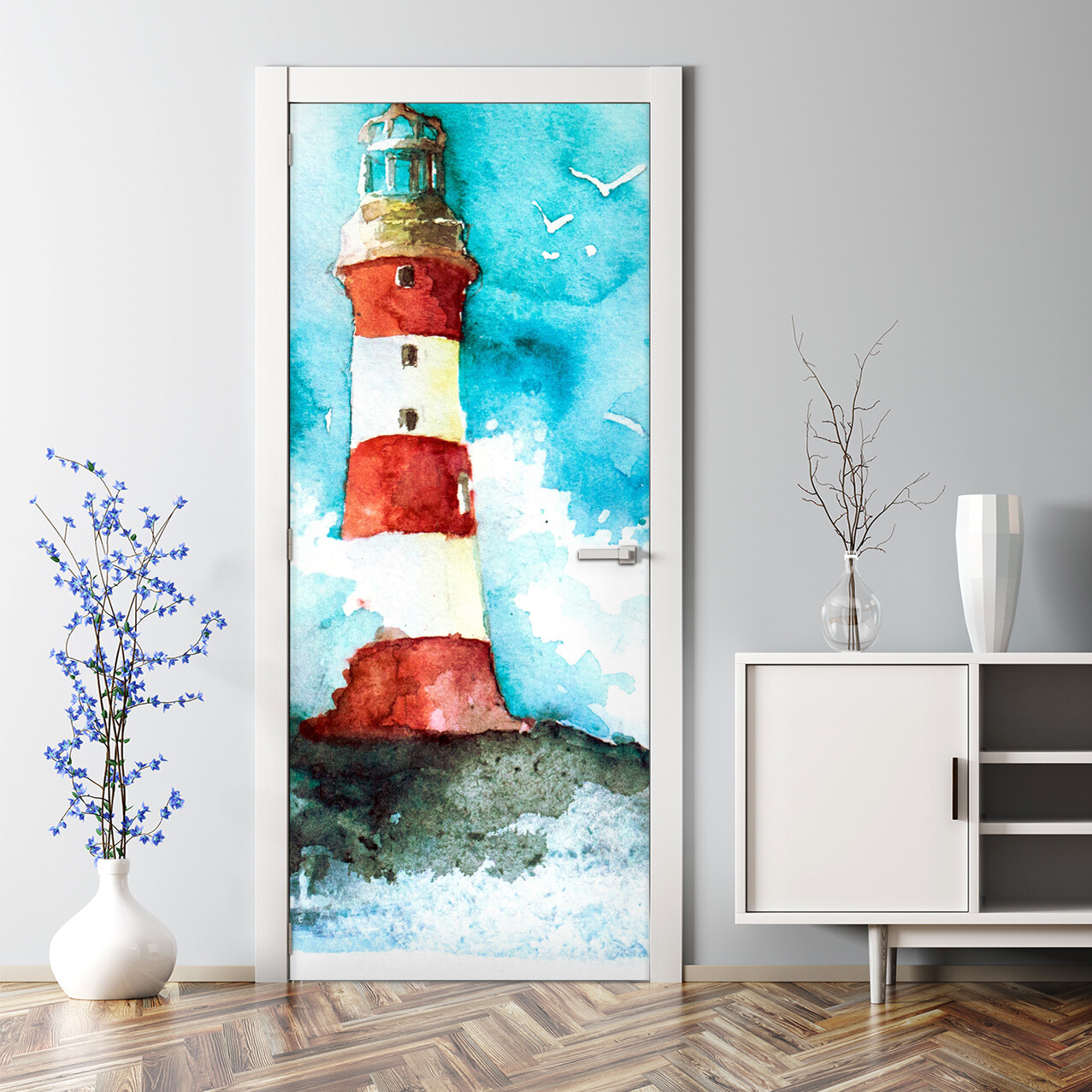 Decal Decor Lighthouse Watercolour Bubble Free Door sticker Decal Decor Mural