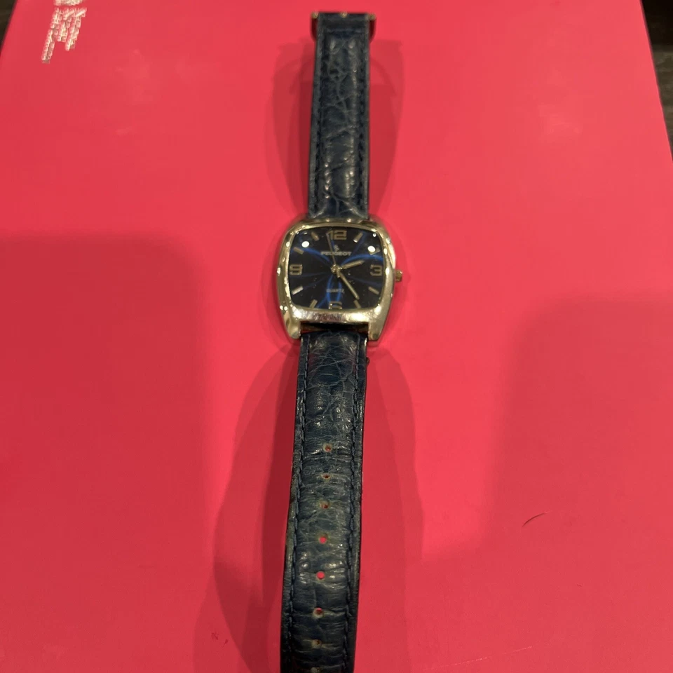 Peugeot Watch Women 33mm Gold Tone Blue Leather Band PQ8246 New Battery - image 3 of 4