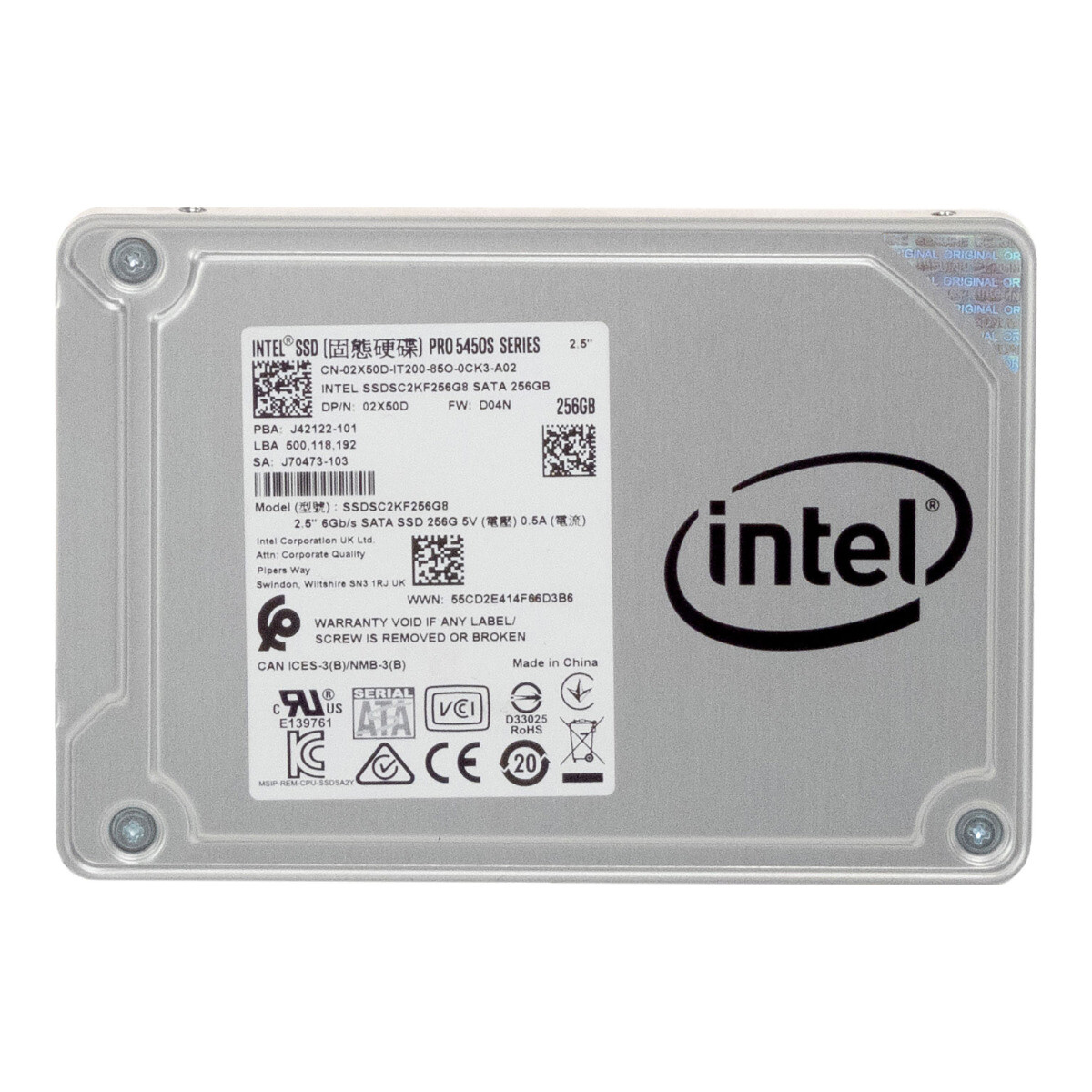 Hard Drive Intel SSD Pro 5450s SSDSC2KF256G8 02X50D 256GB TLC SATA