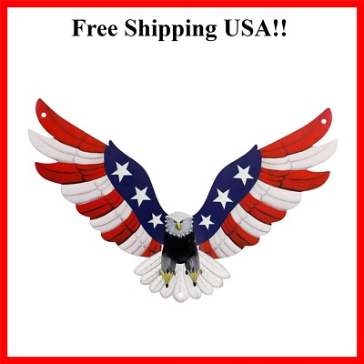 American Flag Bald Eagle Non-Embossed Metal Galvanized Iron Sign Hanging Patr...