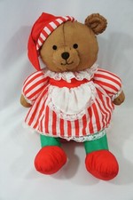Christmas Bear Elf Mrs. Claus Nylon Plush Puffalump Style J.S. International