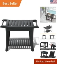 Bamboo Shower Stool Bench Waterproof with Storage Shelf for Shaving Legs or S...