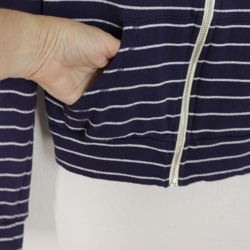 Abbott Main Hoodie Sweatshirt L Navy White Striped Cotton Blend Zip Front Pocket - Picture 5 of 15