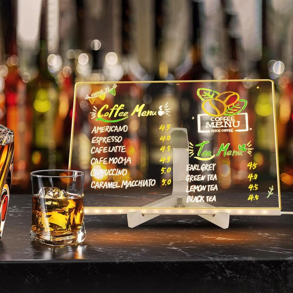 Note Board LED Acrylic Dry Erase Board with 7 Color Pens for Home Office Bar US - Image 2 of 4