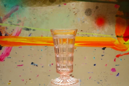 Imperial Pink Depression Glass  Beaded Block  Parfait/Bud Vase  Footed Jelly