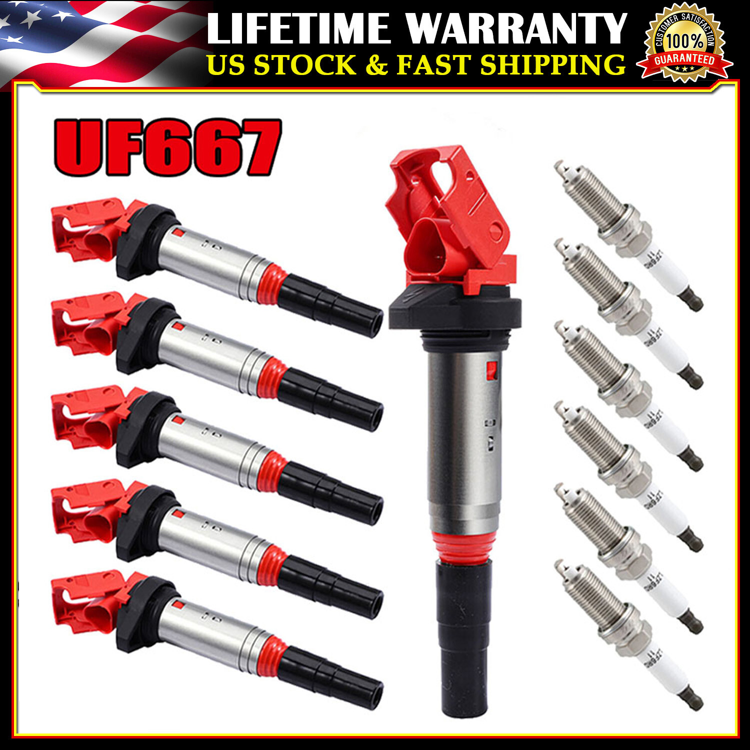 6 Pack Ignition Coils + Spark Plugs For BMW 328i 335i 435i 525i 528i X5