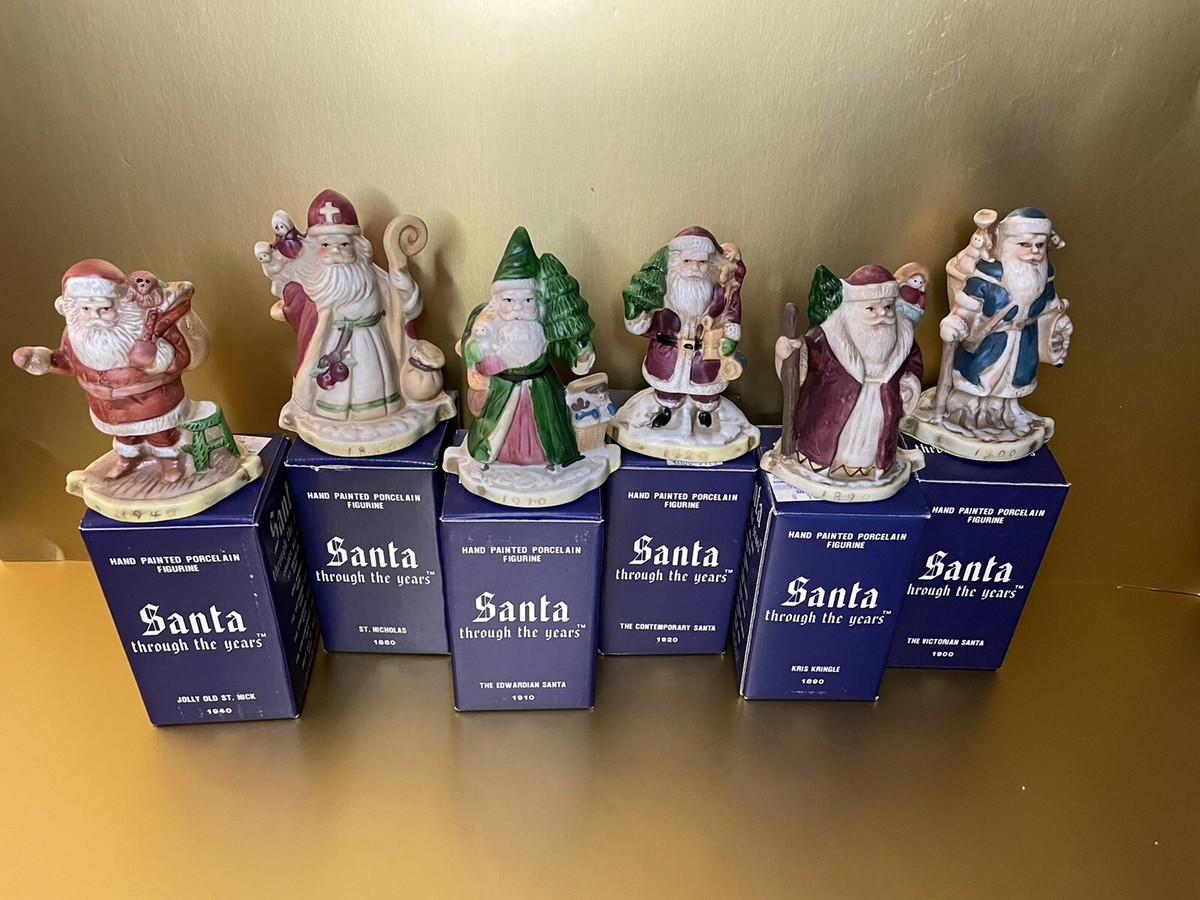 Vintage Set of 6 Santa Through The Years Hand Painted Porcelain