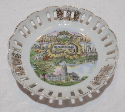 Vintage Thrifco Kansas Souvenir Dish Japan Reticulated Scalloped Edge Trinket