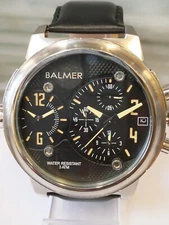 BALMER DUAL TIME CHRONOGRAPH QUARTZ BLACK DIAL 7866 MEN'S FULL WORKING VINTAGE