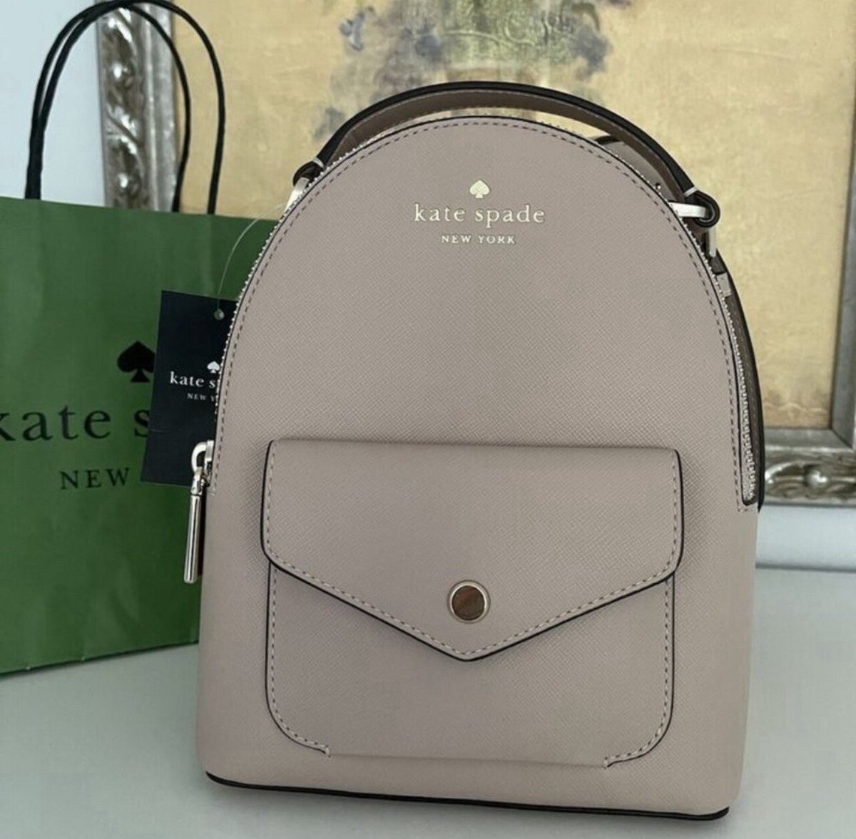 NWT Kate Spade Schuyler Mini Saffiano Leather Backpack Bag Purse In Warm  Beige