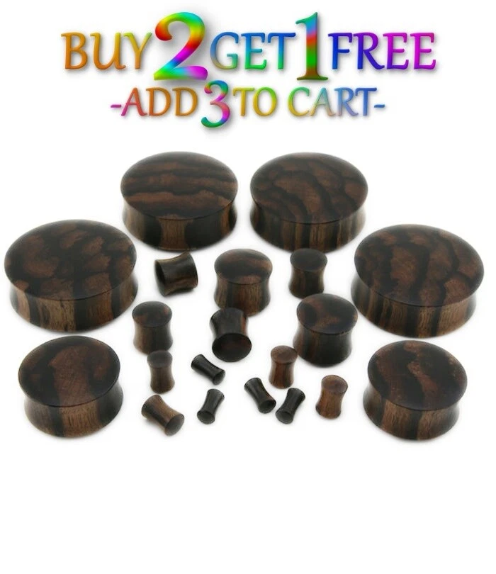 Par de TAPONES DE MADERA ARENG NEGROS 8g-50mm Medidores Doble Llamarada Túneles Oreja Orgánica 1121 Foto 3 de 4