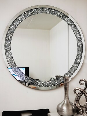 EXTRA GROSSER 80 CM SCHMUCK RUNDER WANDSPIEGEL STRASS ANKLEIDESPIEGEL MÄDCHENZIMMER