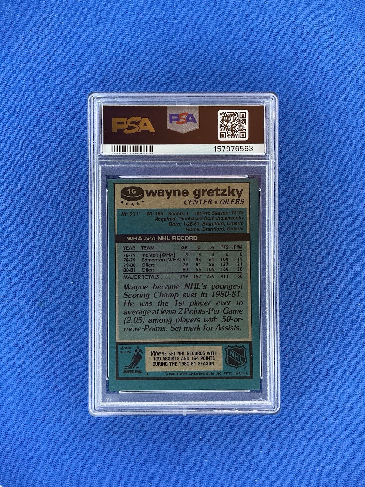 Wayne Gretzky 1981 Topps Hockey Card #16  Edmonton Oilers PSA 7 view 2