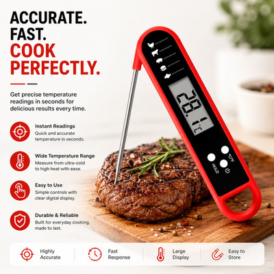 Digitales Fleischthermometer Sofortanzeige 300°C Faltbare Sonde Hintergrundbeleuchtung BBQ Küche