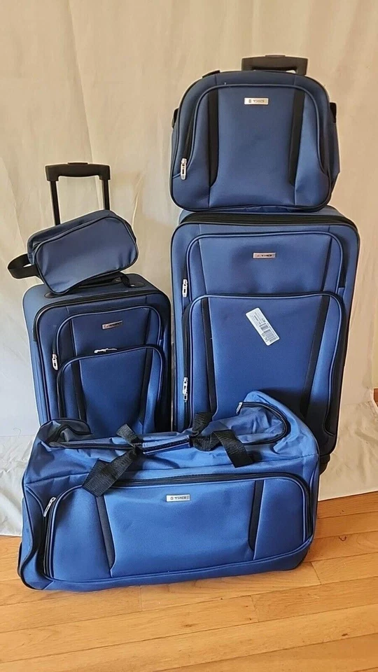 $350 New TAG Freehold Blue 5 Piece Luggage Set Expandable Suitcase Lightweight - Image 3 of 4