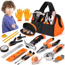 27-Piece Orange Kids Tool Set with Tool Storage Bag, Real Hand Tool Kit for B...