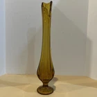 Vintage Mid Century Fenton Amber Yellow Swung Glass Stretch Vase 15.5” Tall