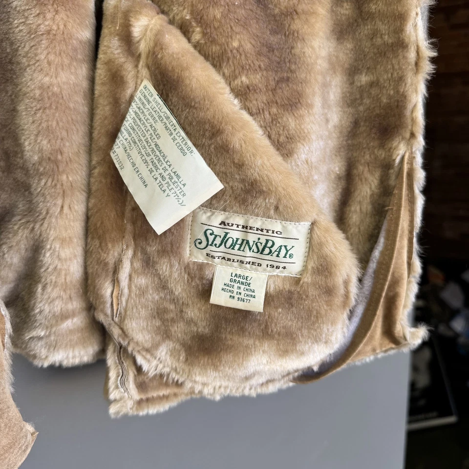 Chaqueta vintage St John’s Bay para mujer beige marrón piel de oveja forrada de piel sintética Foto 3 de 4
