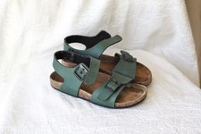 sandales enfant Goldstar - cuir - bleu/vert foncé - semelle liège et cuir - 34