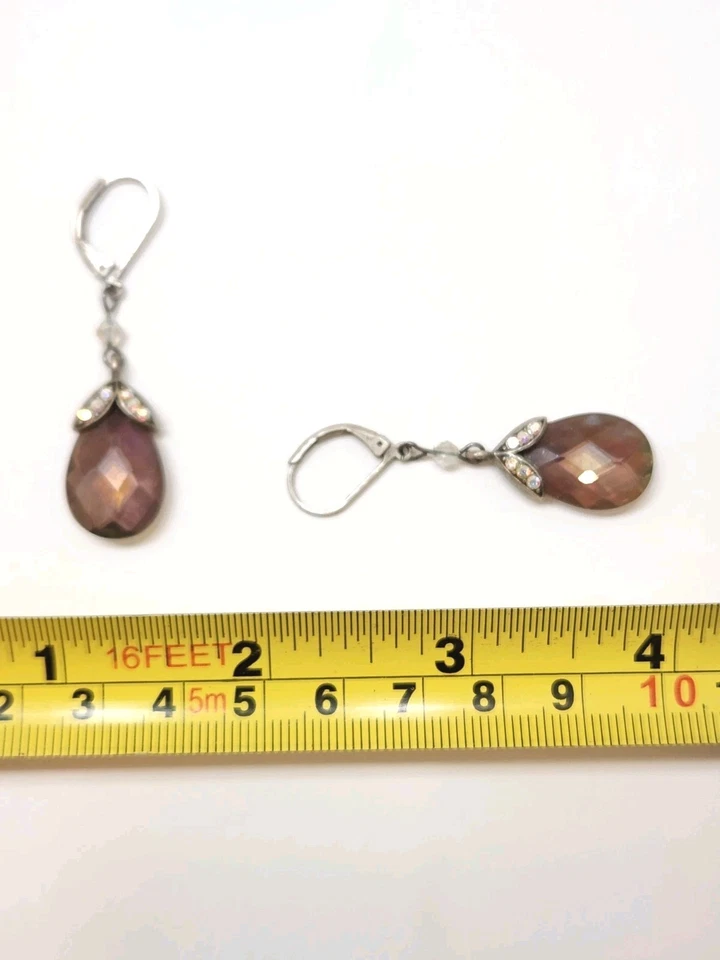 Vintage Nina Ricci Avon Smoky Quartz Briolette Rhinestone Silver Dangle Earrings - Image 4 of 4