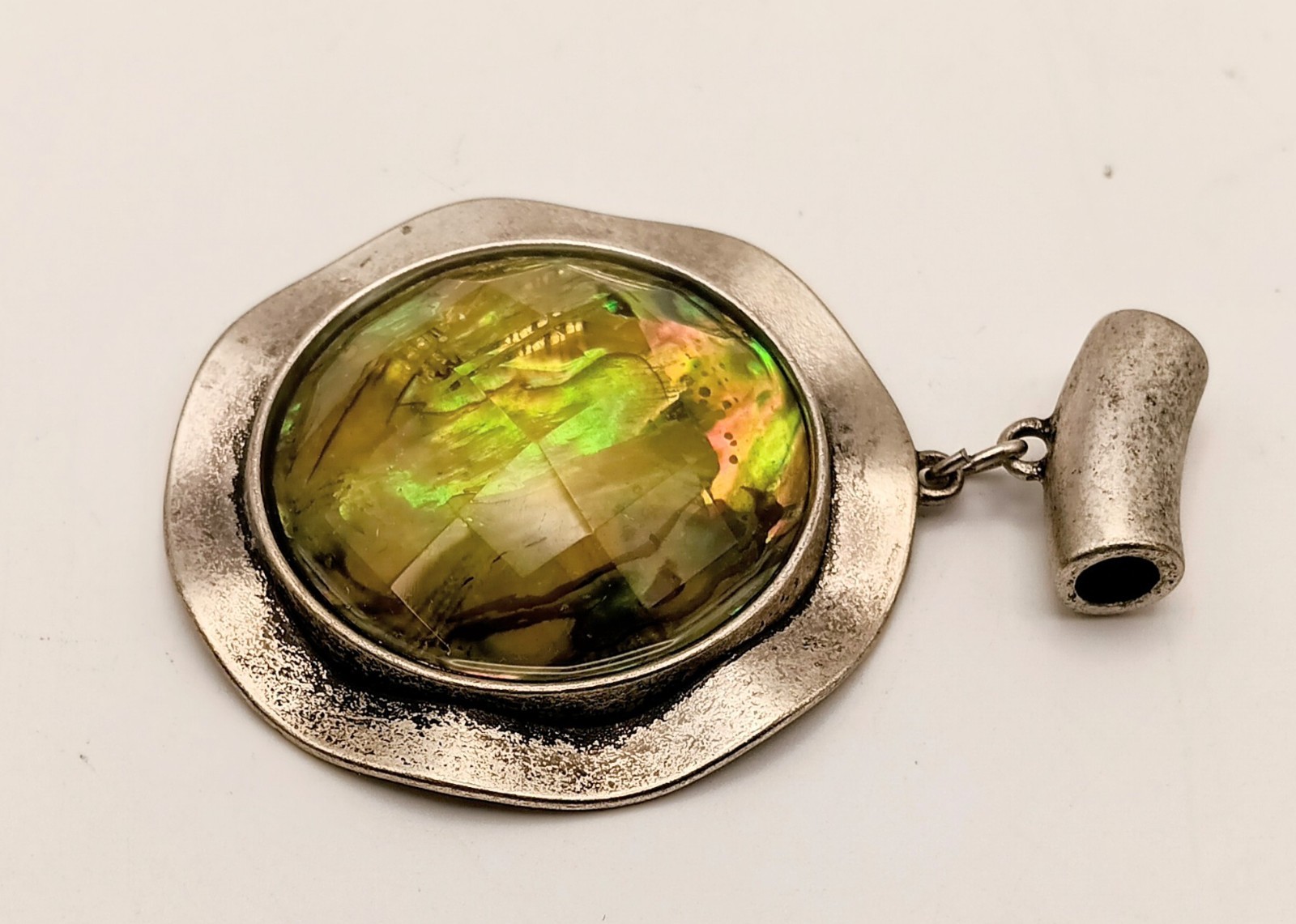 Large Abalone Shell Statement Pendant Faceted Gla… - image 2
