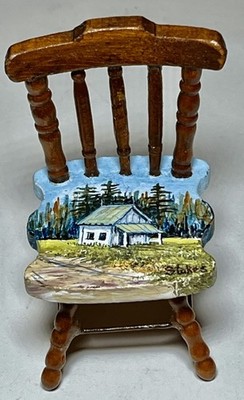 Dollhouse Mini 1:12 Artisan made And Hand Painted Signed Wood chair NJ READ